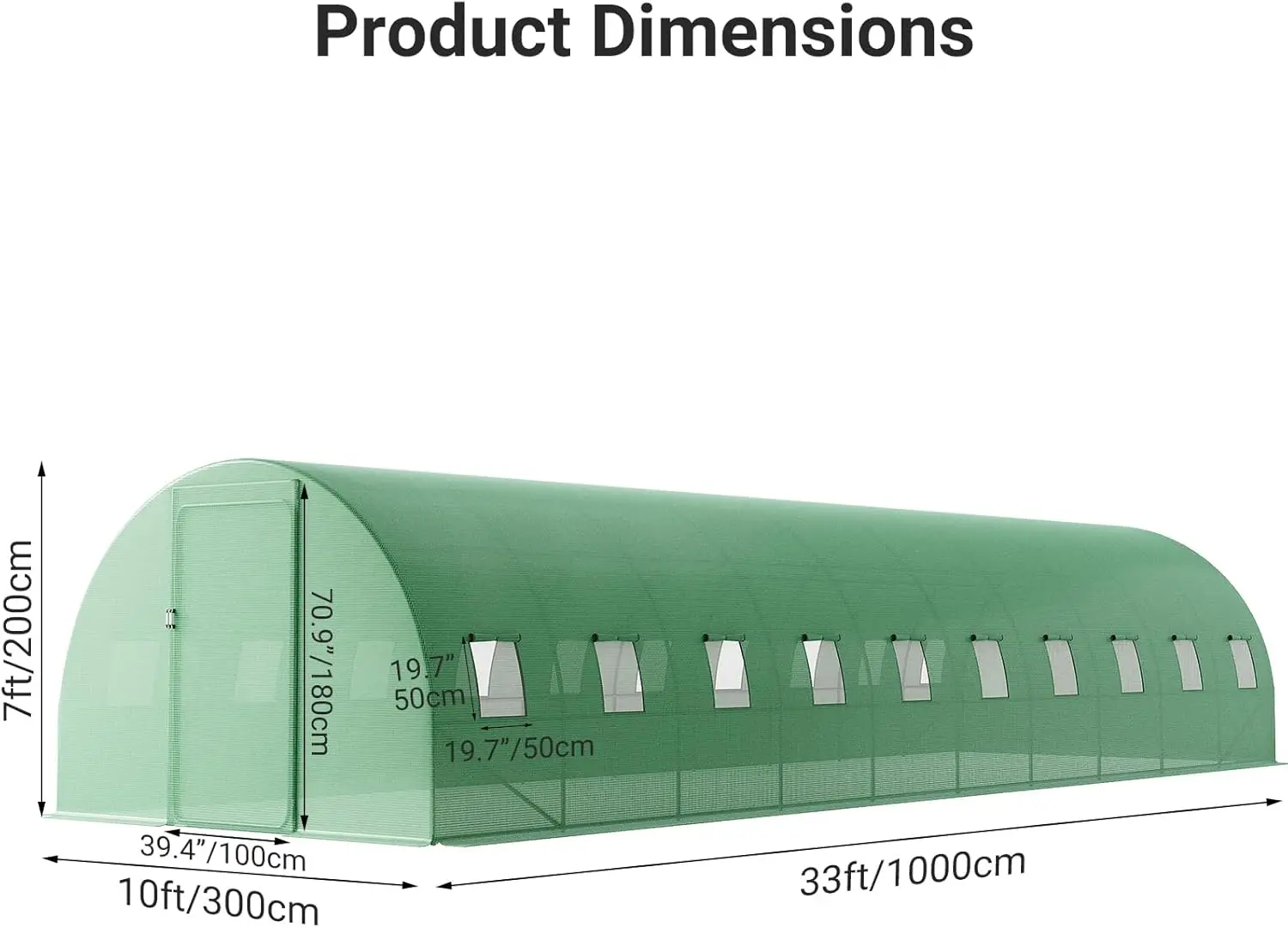 Tunnel Greenhouse,33X10X7 Ft Walk In Greenhouse,Hoop House Greenhouse,Large Hot House Greenhouse For Outside With 12 Roll-Up