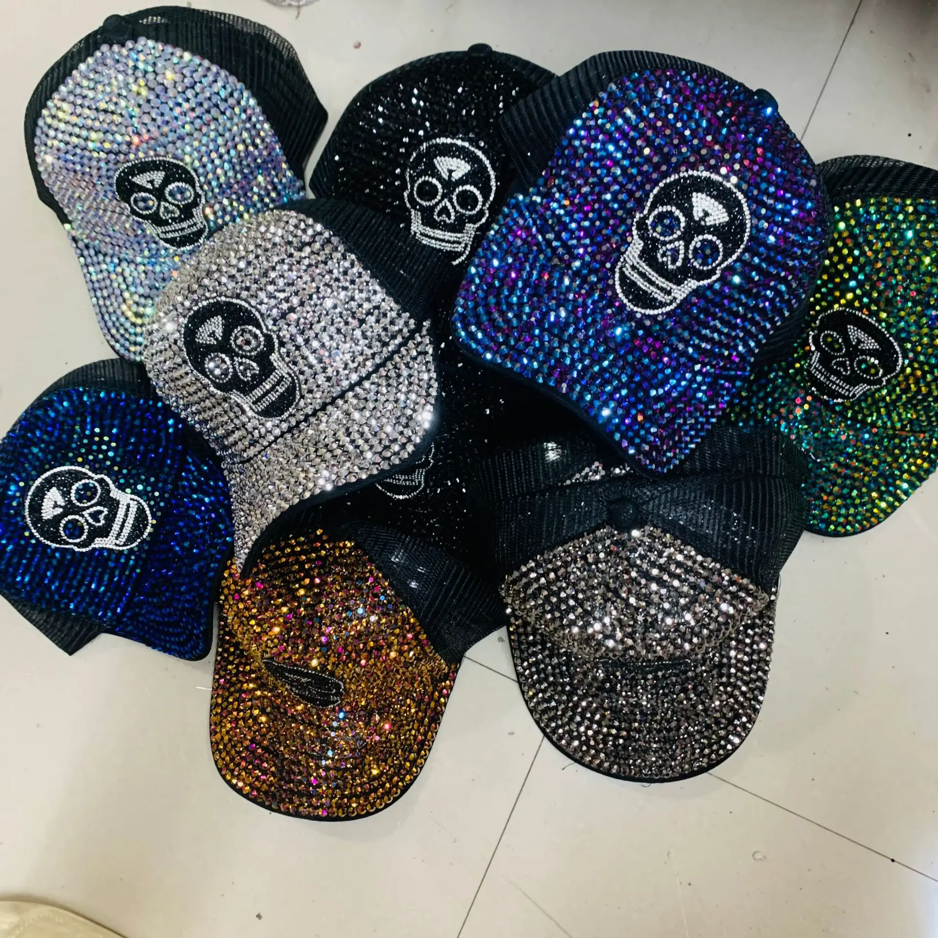 American street fashion handmade heavy industry diamond studded ghost head nightclub performance hip-hop baseball cap