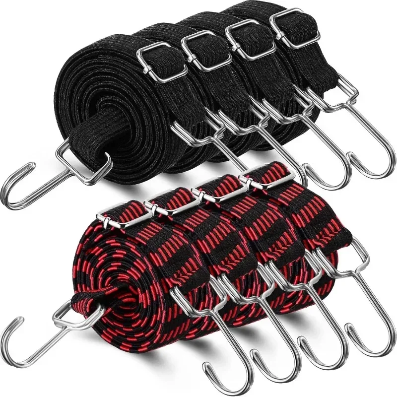 1/2M Adjustable Rubber Rope Belt Hook, Heavy-duty Elastic Long Bungee Jumping Belt, Anti-rust Metal Buckle Luggage Rope