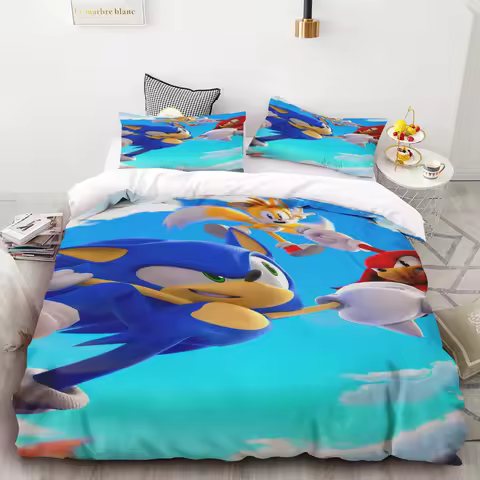 Duvet Cover Sonic Cartoon Bedding Set Soft Comfortable Bedding Set Suitable for Home 3D Printed Decoration Children's Gifts