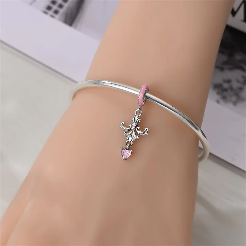 925 Silver Plated Magic Mirror Princess Angel Pink Charm Beads Suitable Fit Pan 925 Original Bracelet Exquisite Diy Jewelry view 5