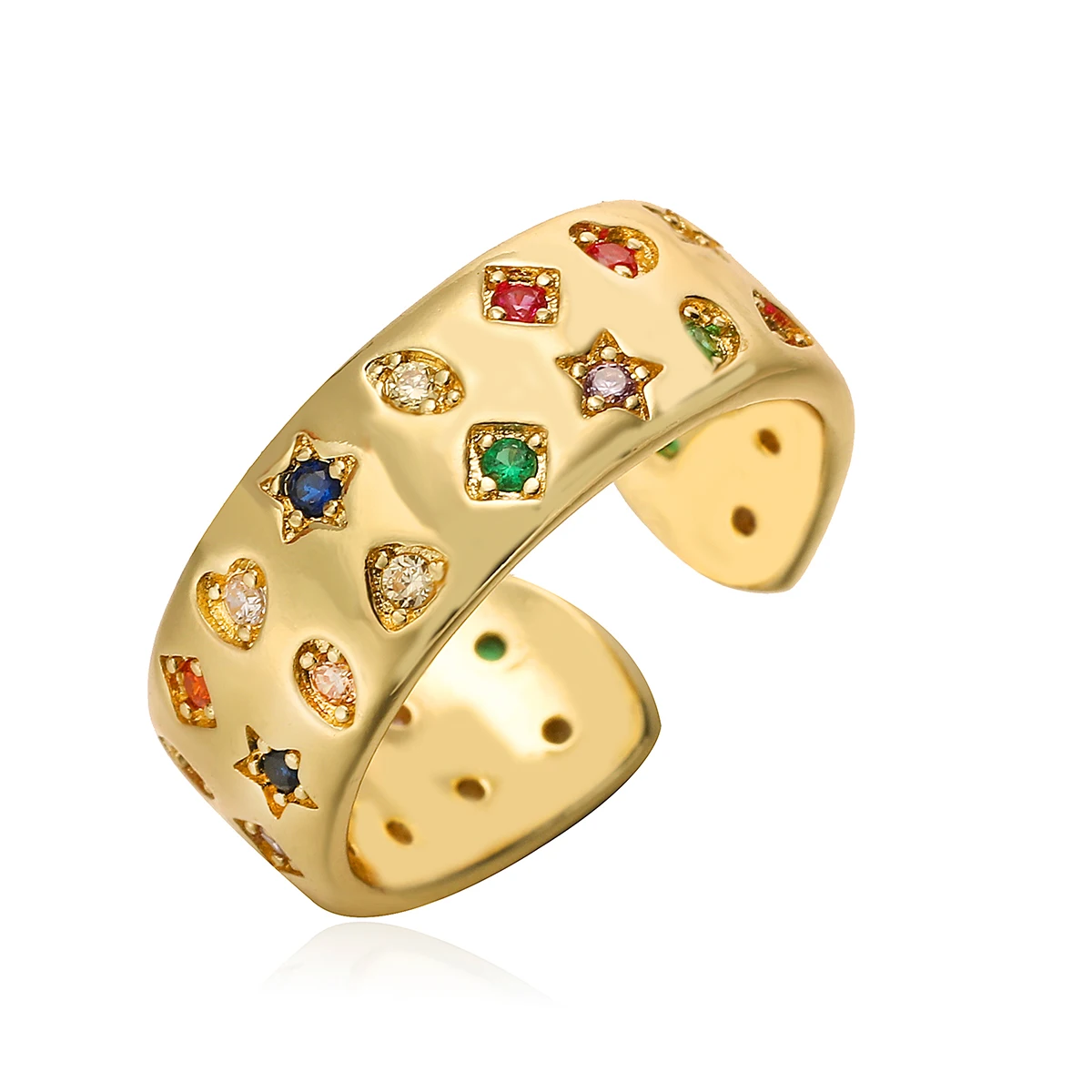 NEWBUY New Fashion Gold Color Colourful AAA CZ Zircon Inlay Jewelry Open Design Wedding Bands Rings For Women Girl
