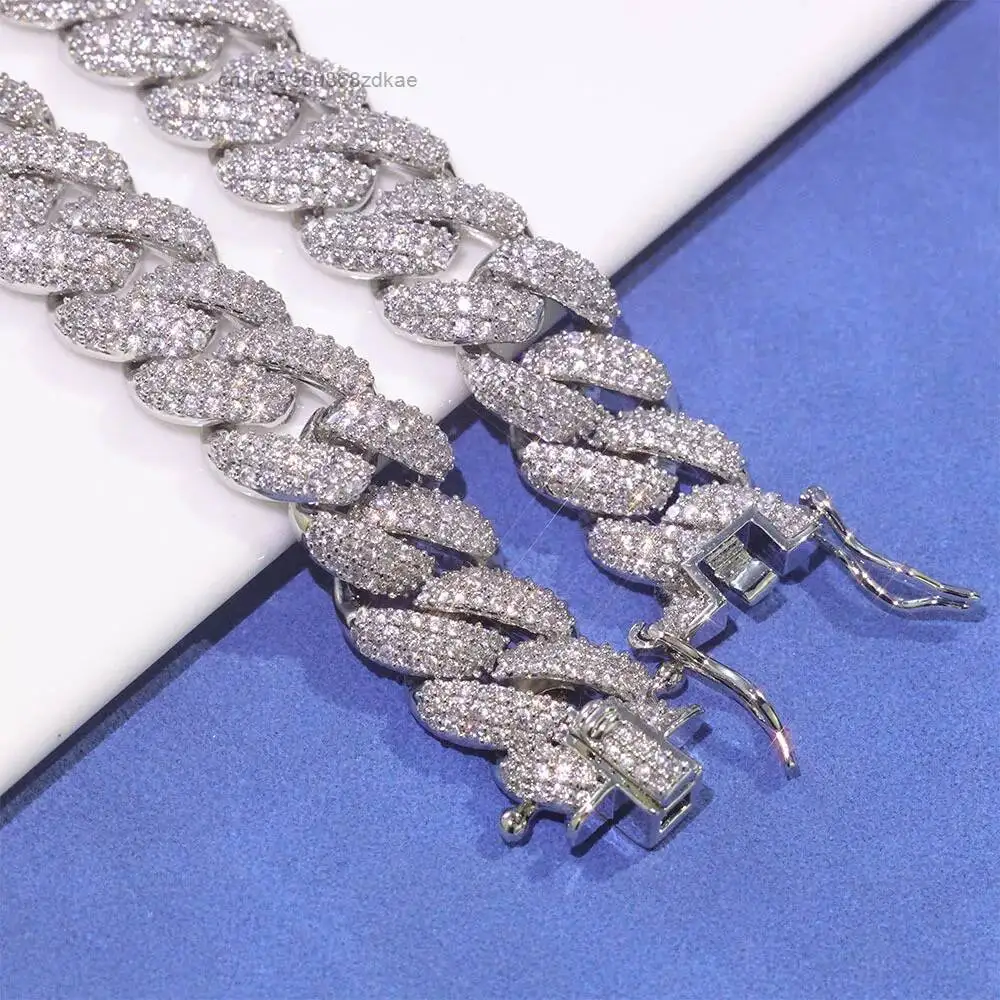 Fashion Hip Hop Fine Jewelry 14mm Cuban Link Bracelet Iced Out VVS Moissanite 925 Silver Miami Chain Luxury..