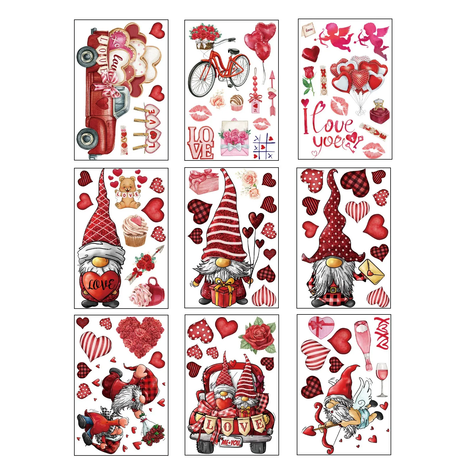 

Винтажная наклейка на стену/окно с изображением Купидона и гномика, красная, для декора на День святого Валентина, мультяшная, создающая атмосферу