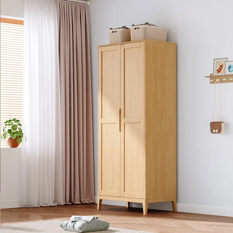 Nordic Solid Wood Wardrobe for Home Bedroom Hostel Storage Cabinet Japanese Style Assembly Closet with 2 3 or 4 Doors