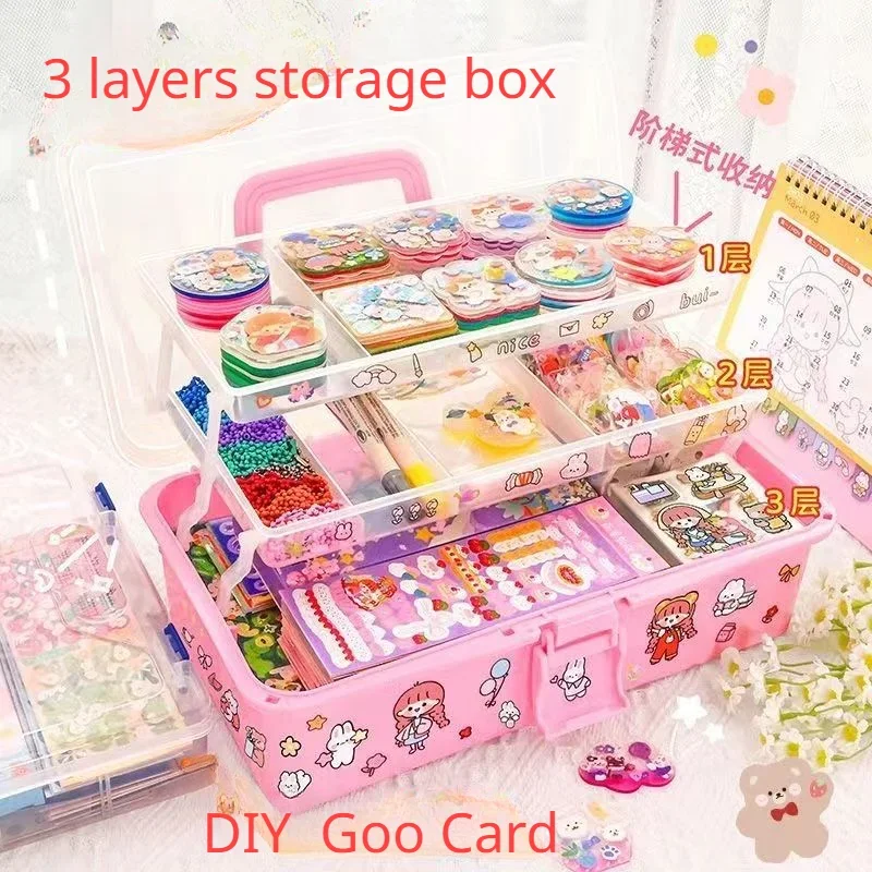 Girl's Favorite Goo Card Sticker Set, DIY Hand Account, Full Material Storage Box, Children's Stationery Gift, Brain Toys