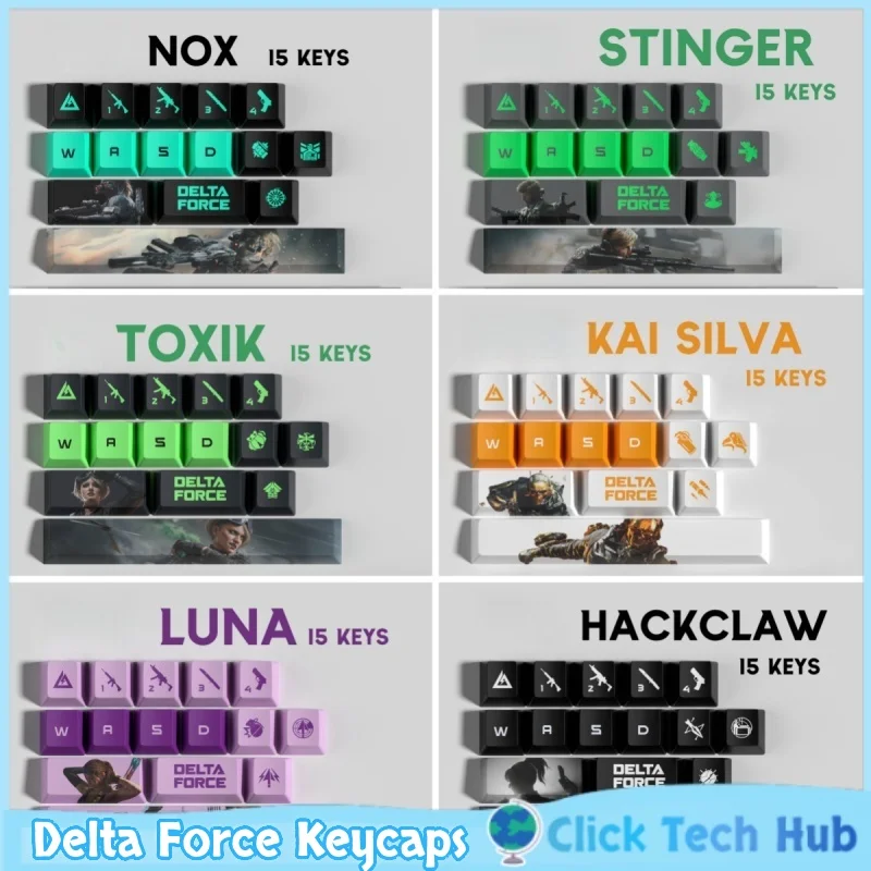 

Колпачки для клавиш Delta Force, 15 клавиш, колпачки для клавиш с персонажами Вайроном, Кай Силвой, Рой Смим, колпачки для клавиш с игровой тематикой, колпачки для механических клавиатур, колпачки для геймеров