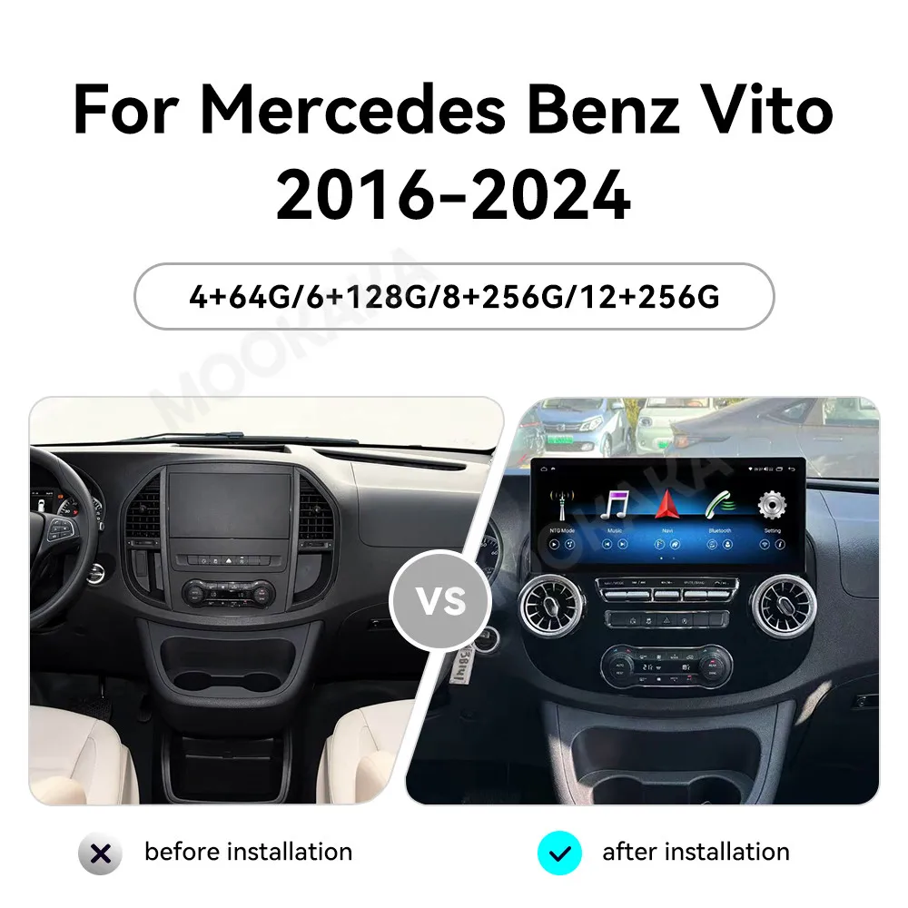 For Mercedes Benz Vito W447 Metris 2016-2024 Car Radio Carplay Android Auto Stereo Multimedia Player Navigation 17 Inch Touch TV