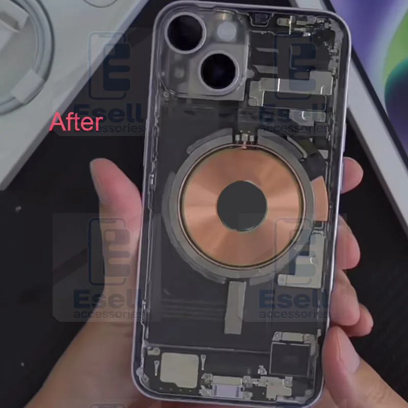 Transparent Back Cover Glass For iPhone 15 Pro 15 Plus Replacement Door Housing With Iron Plate Magnetic Ring Repair Rear Glass image 5