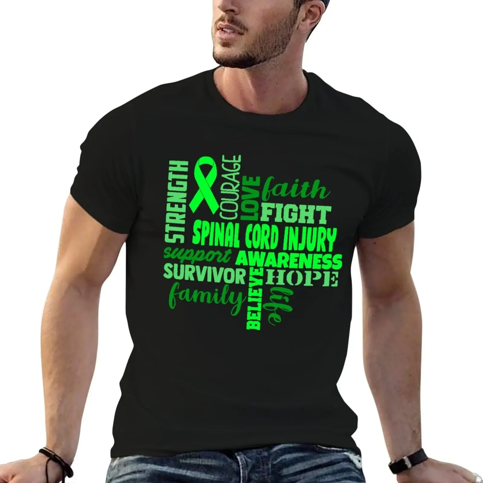 

Spinal Cord Injury Awareness - Strength Courage Faith Hope Love Fight Support Survivor Family Life Believe T-Shirt