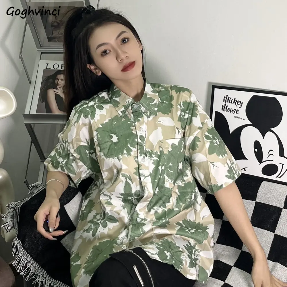 Shirts Women Summer Baggy Japan Style Personality Streetwear Unisex Literary Chic Short-sleeve Vintage Cool Lapel Leisure Camisa