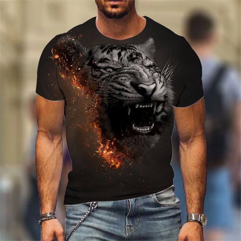6XL Plus Size Men's Clothing Tiger Pattern T-Shirts Summer Short Sleeve 3D Printed Street Animal Male Tee Oversized Casual Tops