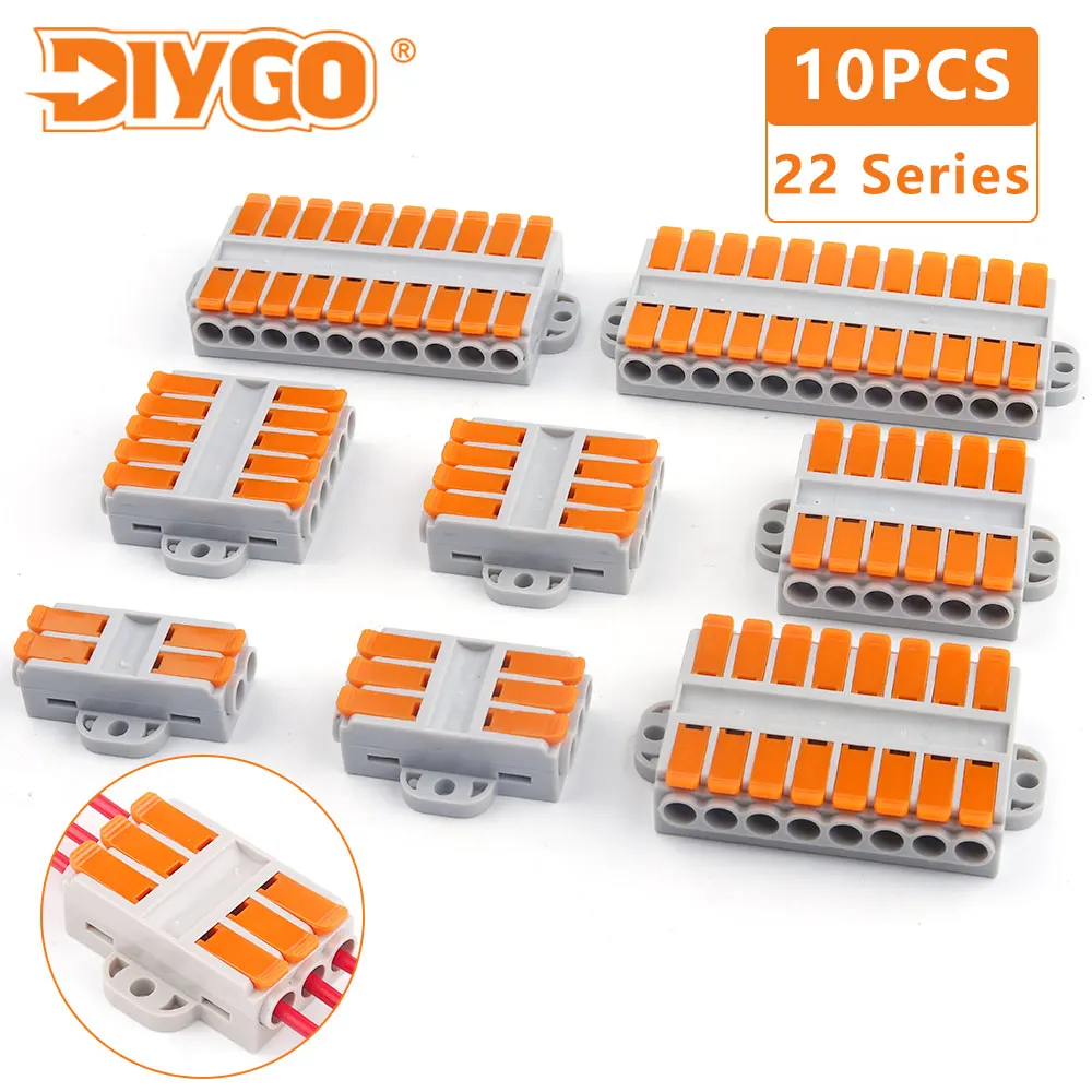 

10PCS Lever Wire Connectors 226F 2 To 12 Ports Universal Push-in Conductor Terminal Block Quick Docking With Fixing Hole 450V