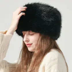 Thick Women Winter Hat Faux Fur Elastic Anti slip Warm Windproof No Brim Ear Basin Hat Hunting Outdoor Cap