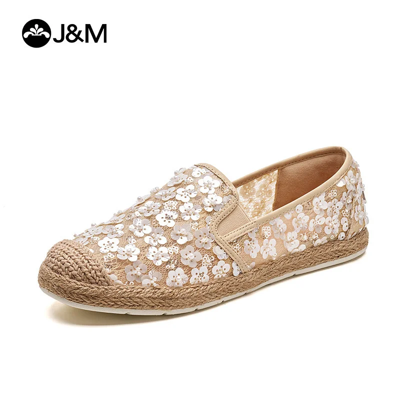 

Модные дышащие лоферы-эспадрильи J&M Fisherman 2026 с сетчатым верхом и цветочным узором, белые повседневные туфли без шнурков