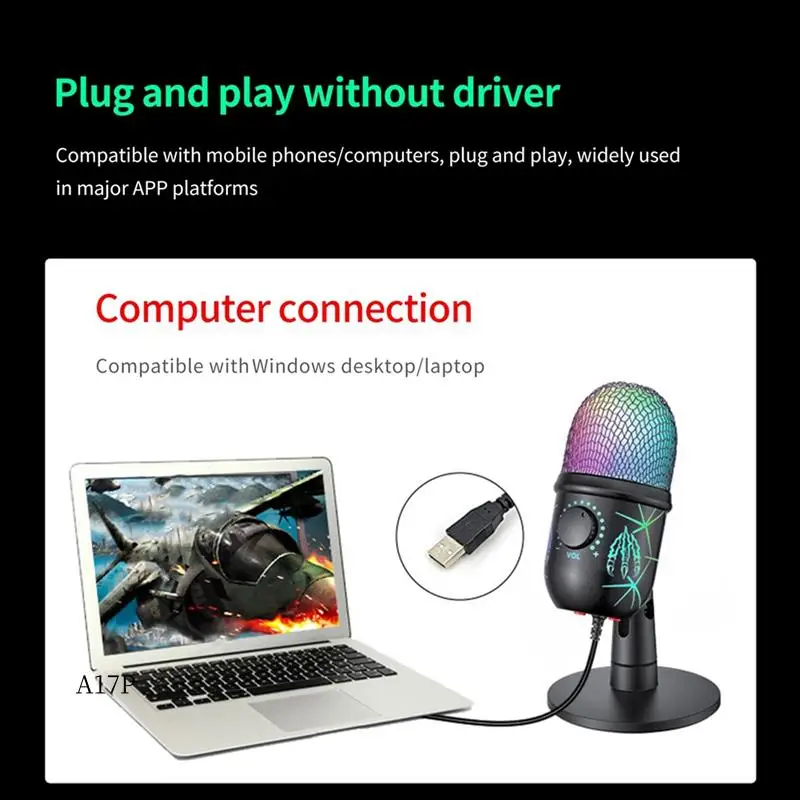

AP-USB Condenser Microphone With Noise Cancellation RGB Microphone For Pc Computer Laptop Video Recording