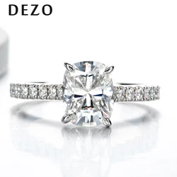 DEZO Luxury Total 4.6ct Elongated Cushion Cut Moissanite Enagement Rings For Women D Color VVS 925 Sterling Silver Jewerly Gifts