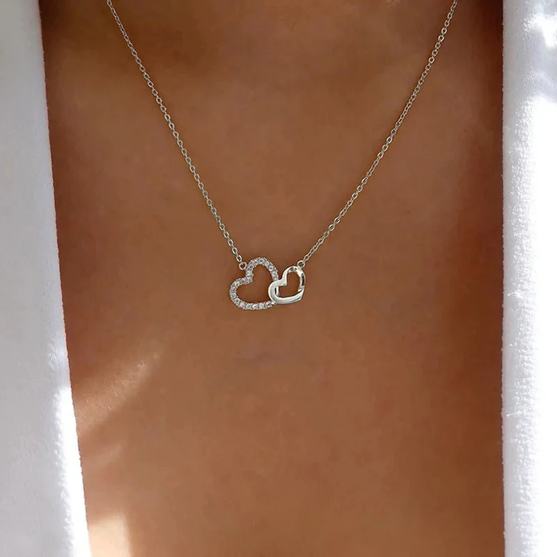 Huitan Heat to Heart Pendant Necklace for Women Aesthetic Wedding Neck Accessories Fancy Birthday Gifts New Trendy Love Jewelry