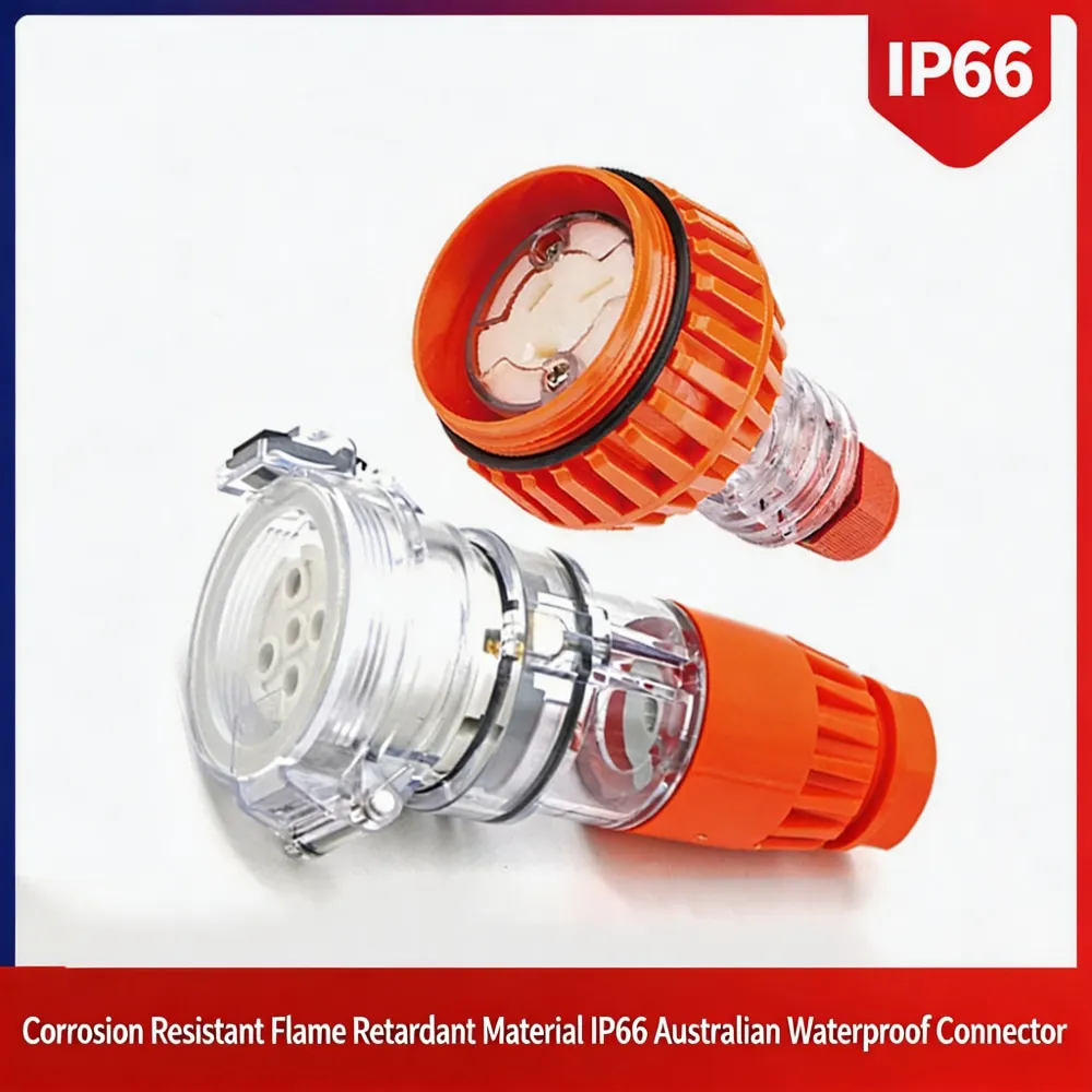 IP66 AU Standard Waterproof Shore Power Socket, 3/4/5 Pin 10A-63A, Industrial Connector for Marine, Yacht, RV and Vehicle Use