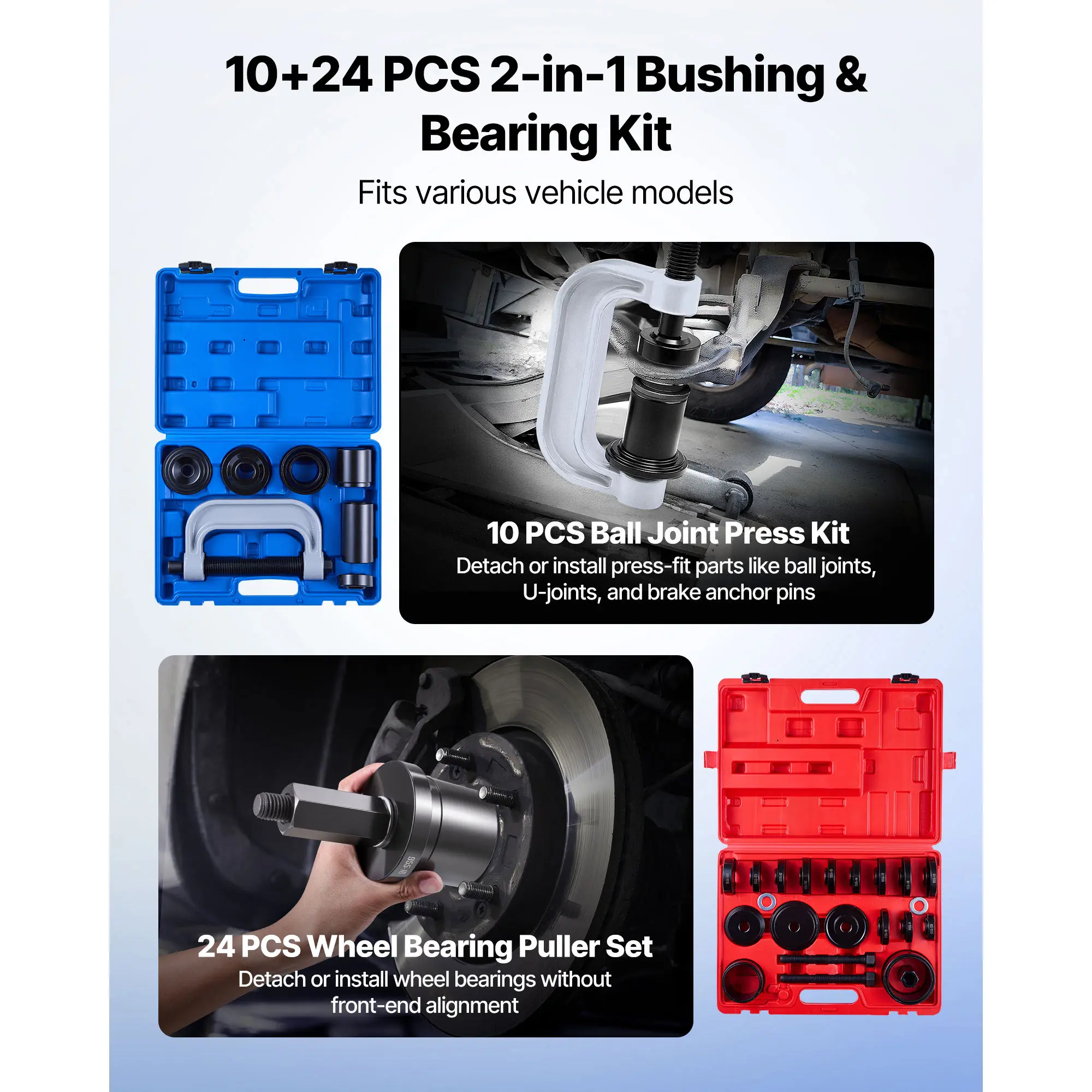 VEVOR 10+24Pcs/52+14Pcs/52+16Pcs Bearing Press Kit Race and Seal Driver Set with  Bushings Removal Installation Set with Case
