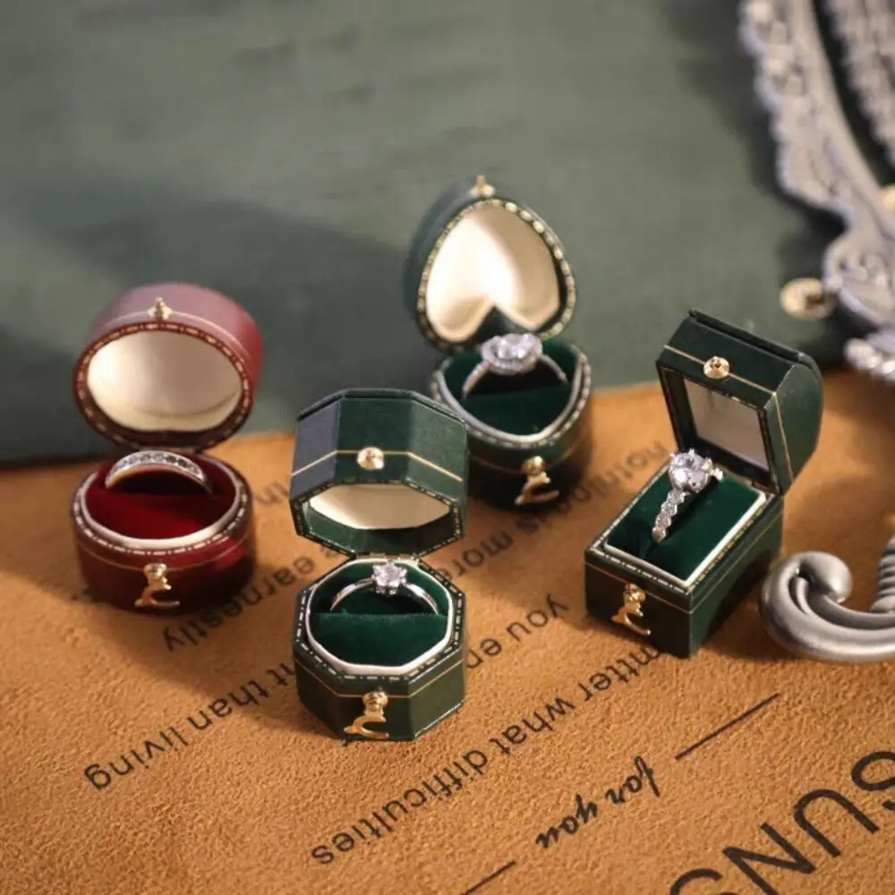 Portable Octagonal Earrings Ring Box Square Heart Shaped Jewelry Display Case High-quality Jewelry Case Wedding