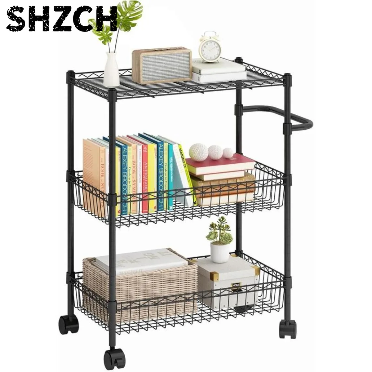 Kitchen Cart with 3 Wheels, Large Capacity, Adjustable Metal Rack, 31.5 Inches Tall.