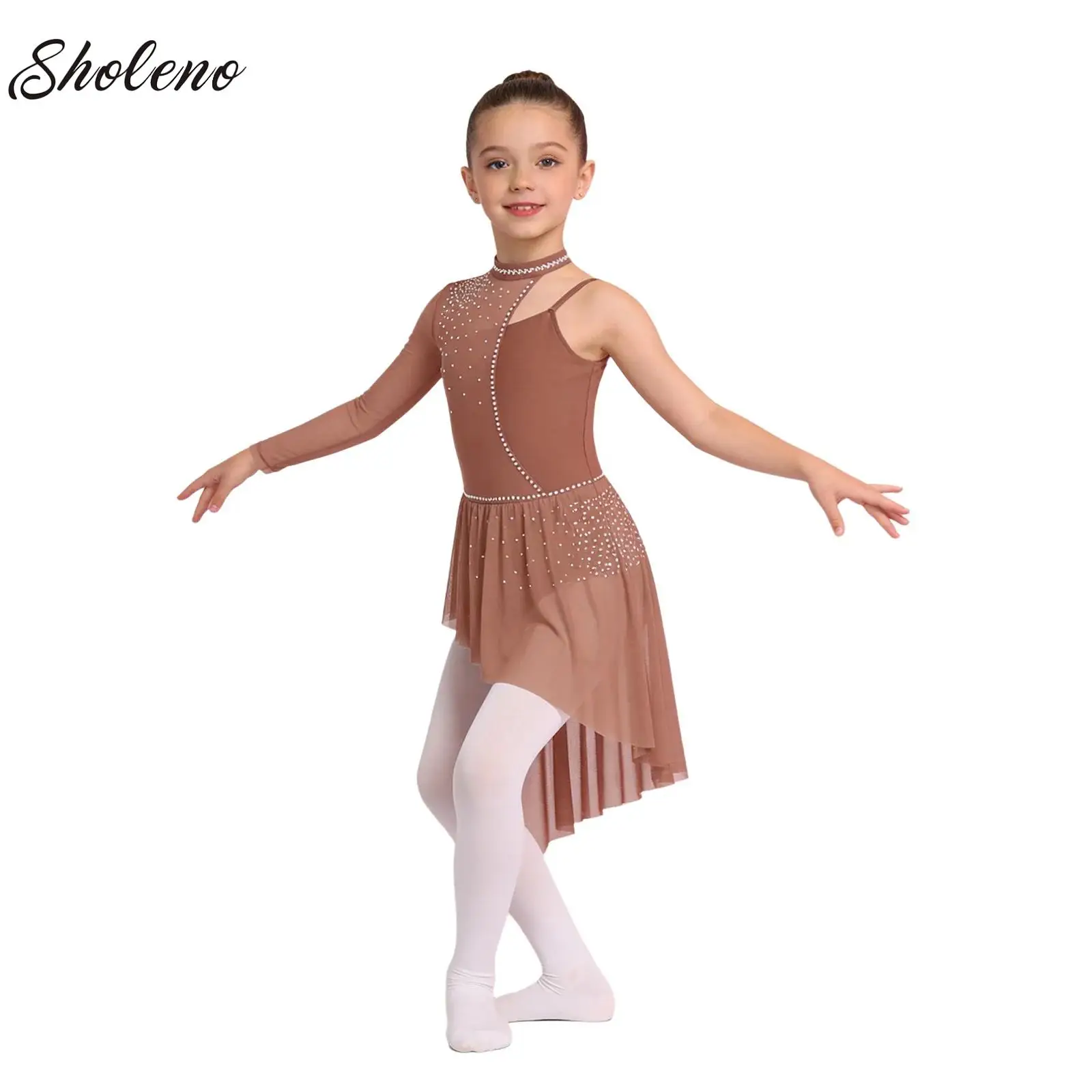 

Kids Girls Professional Rhythmic Gymnastics Leotard Tutu Dress Long Sleeves Girls Ballet Figure Ice Skating Competition Clothes