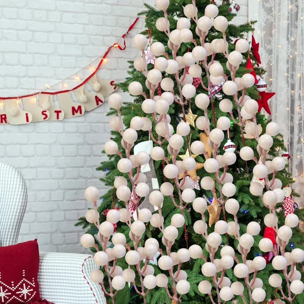 4/12 pçs natal simulado ramos de frutas de plástico branco planta artificial flor festa em casa árvore de natal guirlanda decoração fornecimento