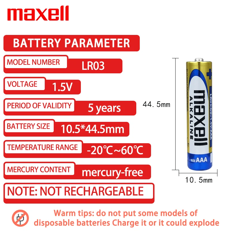 2PCS Maxell Original NEW AAA 1.5V Alkaline Battery LR03 For Camera Toy Flashlight Remote Control Mouse Clock Dry Primary Battery