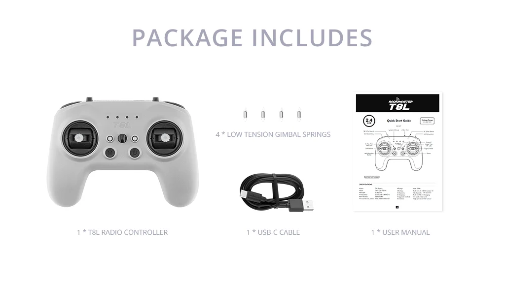 RadioMaster T8L Radio Controller 2.4G ELRS Transmitter 10CH Hall Gimbal Remote Controller USB-C for FPV Drone