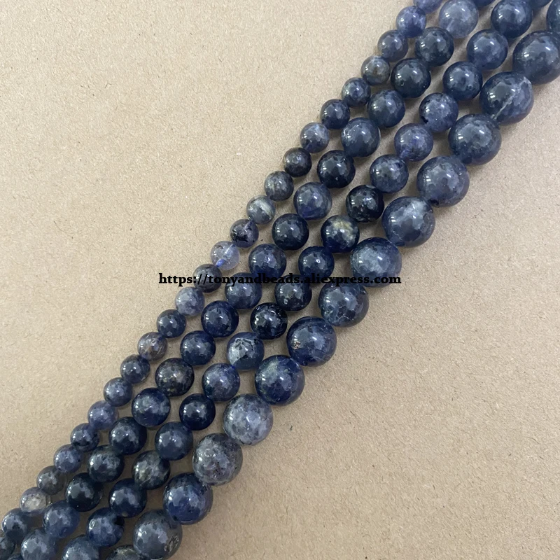 Genuine Semi-precious Sri Lanka Natural Cordierite Iolite Stone Round Loose Beads 6 8 10MM Pick Size Jewelry