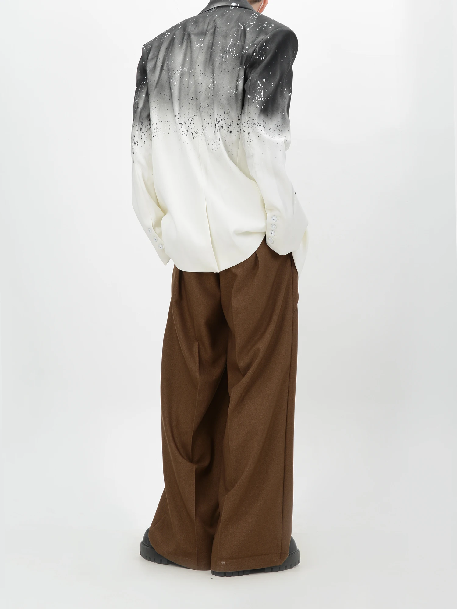 Fashion Designer Style Gradient Design Suit Padded Shoulder Profile Loose Jacket Advanced Splash-Ink Top