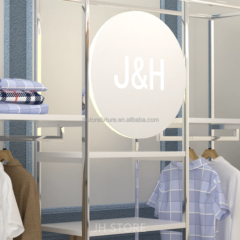 Custom.Men Modern Display Units for Clothing Stores Clothes Rack White with Customized logo Apparel Clothing Racks