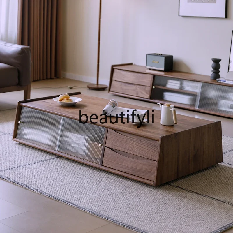 

A50 Italian light luxury North American black walnut all-solid wood coffee table living room designer home tea table