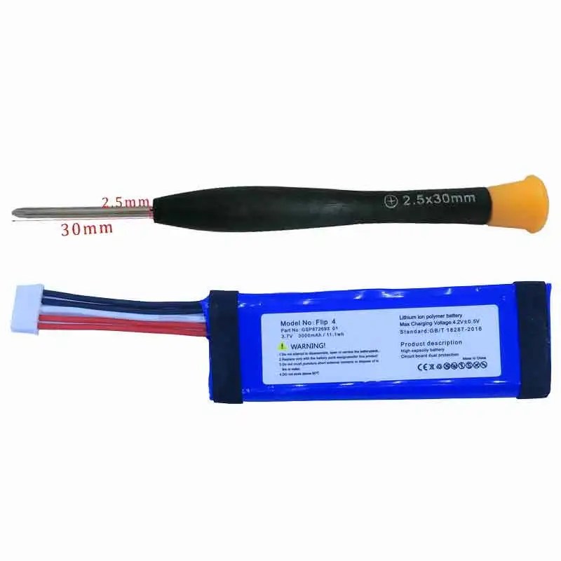 3000mAh 3.7V GSP872693-01 Li-ion Battery for JBL Flip 4 Bluetooth Speaker High Quality Replacement Bateria Pilas with Tools