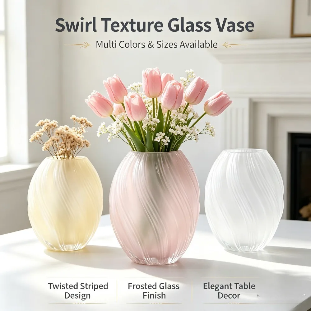 Oval Swirl Striped Glass Vase Modern Ins Style Floral Arrangement Vase Indoor Tabletop Home Bedroom Decoration