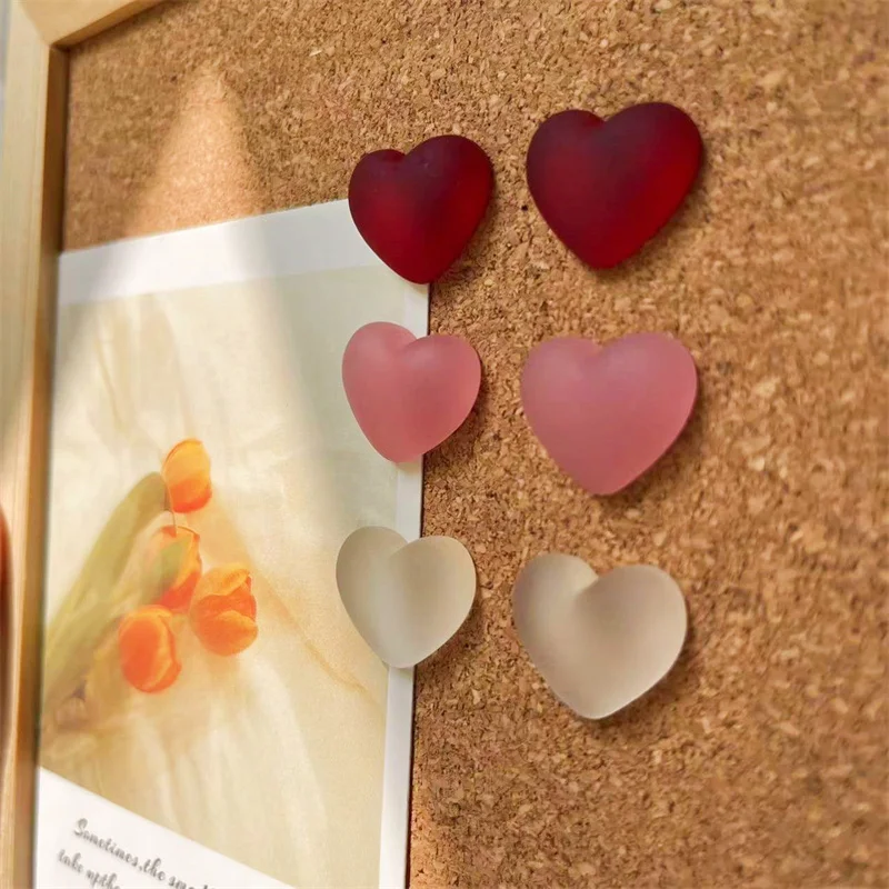 6pcs Refrigerator Magnet Set Frosting Pink Heart Magnetic Decor Whiteboard Plan Photo Stickers Home Decoration for Kitchen