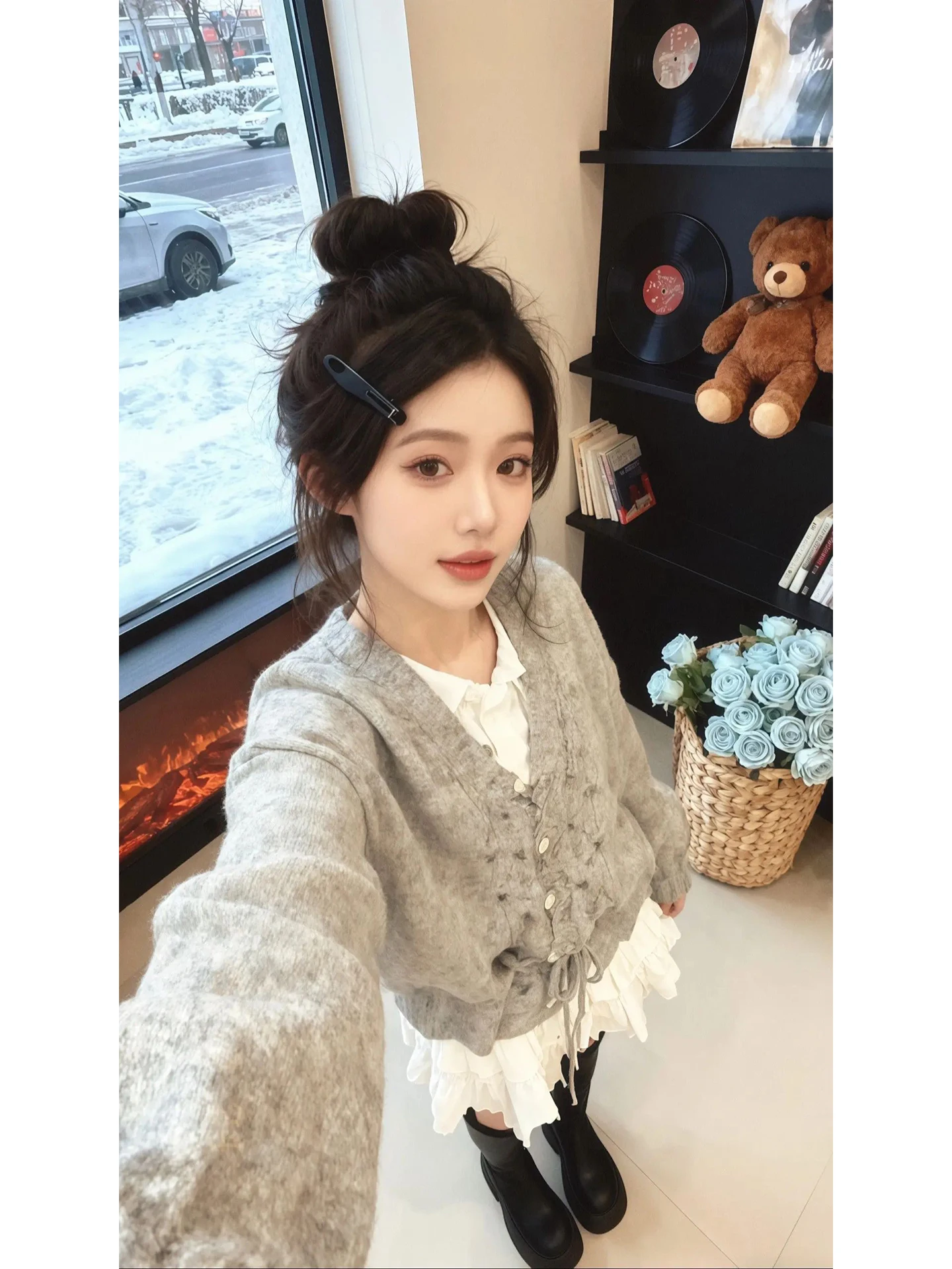 エレ オーバーサイズ ニット セーター ベルト付き Vネック ホローアウトデザイン レディース 秋冬 ファッション スウィート ルーズ スリーブ ロング S...