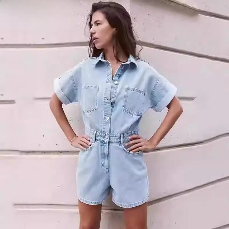 

Лето 2023, новый женский облегающий джинсовый костюм Rer с высокой талией и прямыми штанинами, высококачественный женский цельный костюм