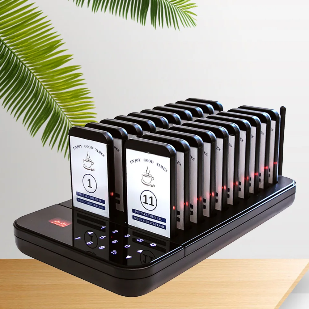 Wireless Restaurant 20 Pagers Customer Queue Paging Calling System Beeper Buzzer Receivers For Restaurant Guest Bar Coffee Hotel