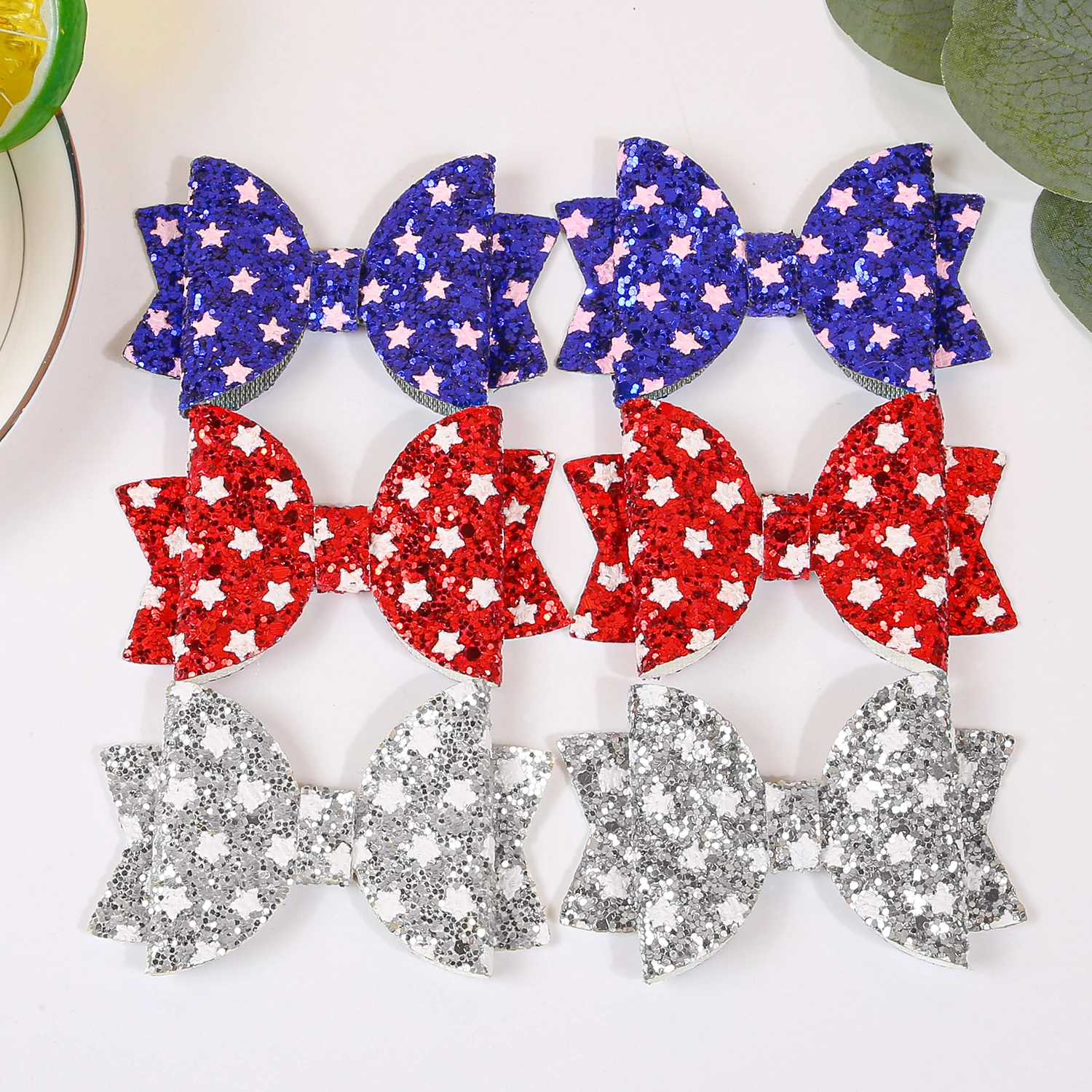 2/6 Stück 7,6 cm Stern Haarbögen Mädchen Haarspangen Haarspangen für Kinder Kinder USA Unabhängigkeitstag Bögen Haarnadeln Haarschmuck
