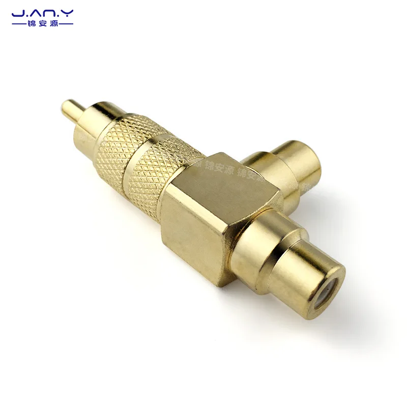 Copper gold plated RCA three-way Lotus plug gun type coaxial branch converts AV audio and video line signals one point two