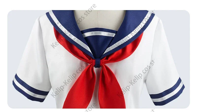 Gonna da marinaio blu navy per ragazza festa di Halloween Collant Loli Scarpe in pelle nera Simulatore Yandere Ayano Aishi Costume cosplay