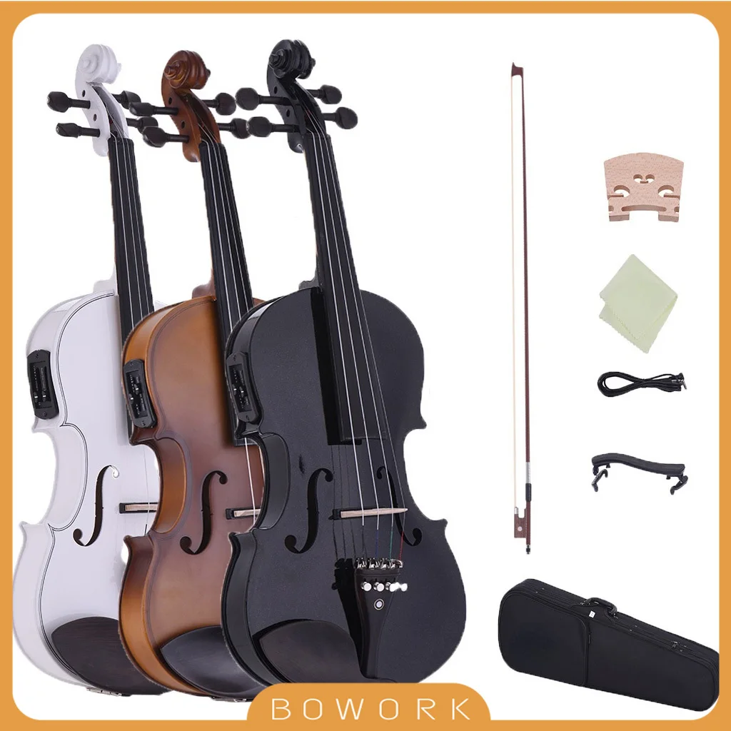 

HOT Full Size 4/4 Acoustic Electric Violin Fiddle Solid Wood Body Fingerboard Pegs Tailpiece Shoulder Rest 4/4 Arco Fiddle SET