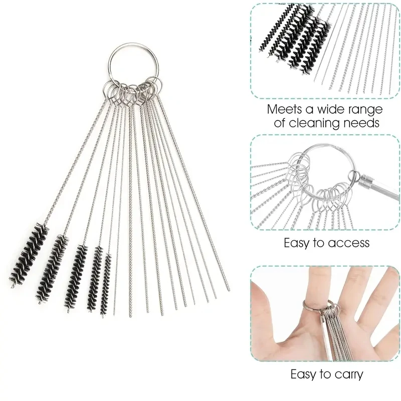 15pcs Carburetor Cleaning Brush Set -10 Needles and 5 Brushes for Carbon Dirt Spray Cleaning Brush