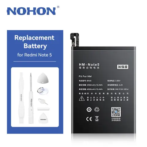 NOHON 4000mAh Battery Replacement for Xiaomi Redmi Note 5 BN45 Battery Replacement for Redmi Note 5 Note5 Bateria with Tools