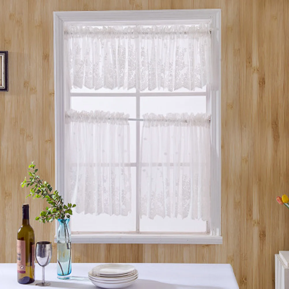 

Lace Curtains Black Light Filtering Small Door Window Vintage Kitchen Valances Short Decorative Half Polyester Material Soft