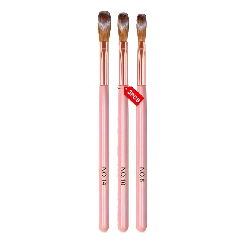 3pcs Pink Handle Acrylic Nail Brushes Professional Crystal Powder Extension Carving Tool 8/10/14 Beginner Manicure Salon Brush