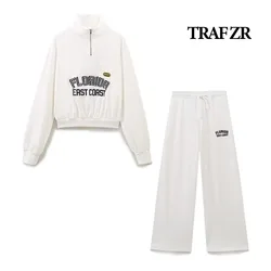 TRAF ZR Sporty Set Woman Two Pieces Casual Elegant Letter Printing Sweatshirts Pants Sets Long Sleeve Sets Y2k Outfit Set