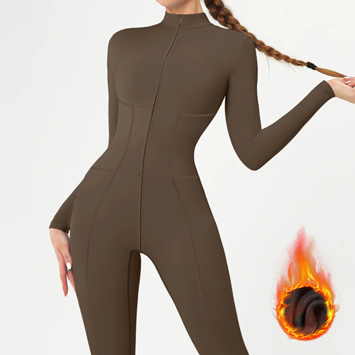 

2026 женская одежда для йоги, комбинезон с воротником-стойкой на молнии, теплый флисовый костюм для йоги с длинными рукавами, спортивная одежда для фитнеса на открытом воздухе 5050